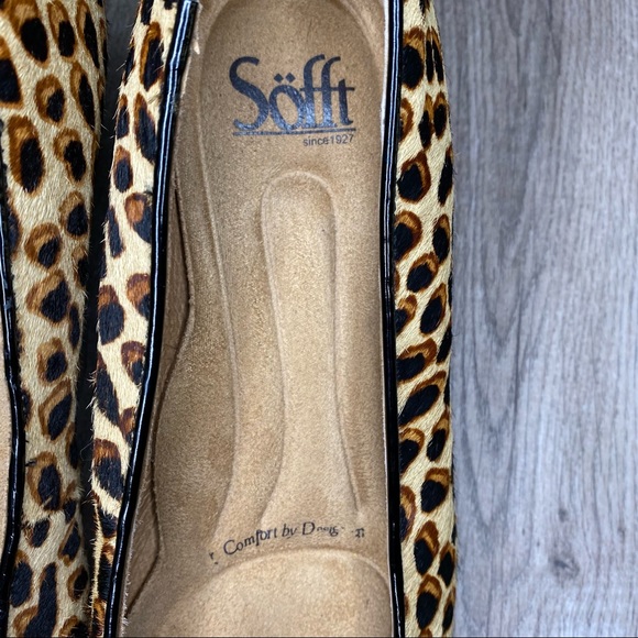 Sofft Cow Hair Uppers Leopard Print Low Block Heel Leather Pumps - Picture 4 of 6
